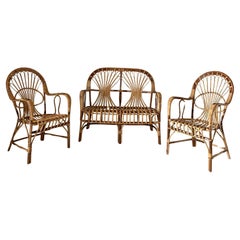 Conjunto de jardín de sillones y sofá de ratán atribuido a Franco Albini,  Italia 1960