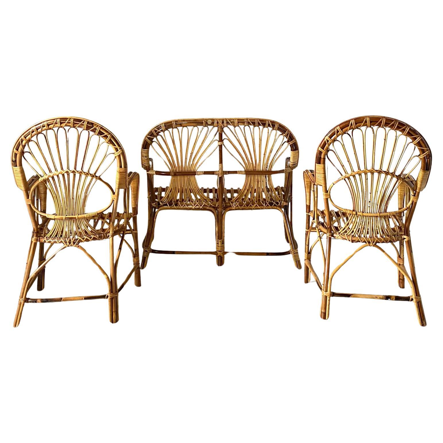 italien Ensemble de fauteuils et de canapés en rotin attribué à Franco Albini,  Italie 1960 en vente