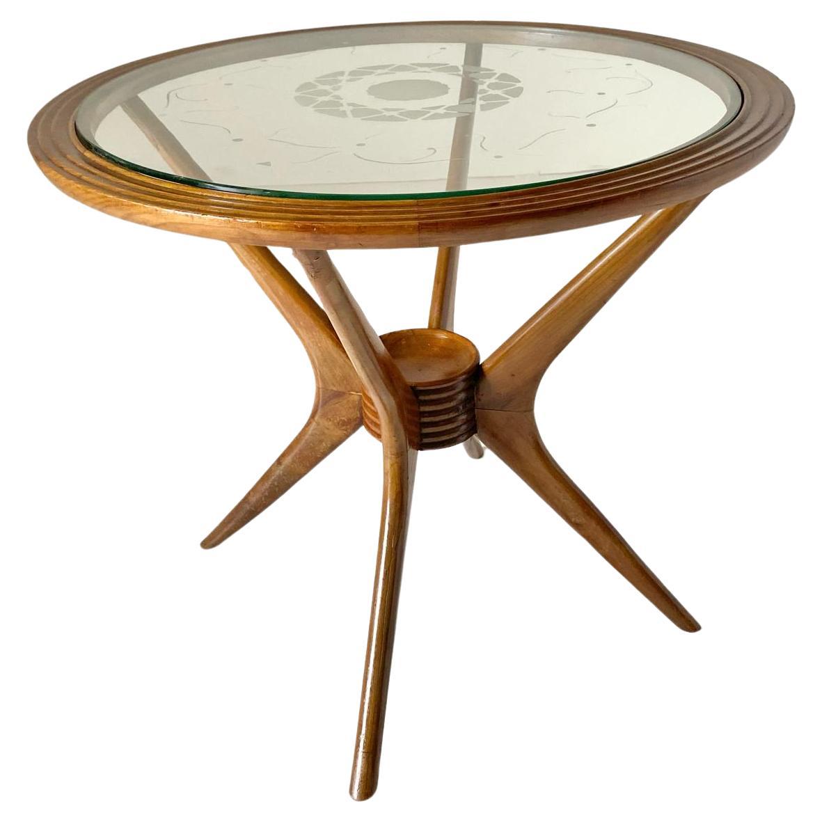 Spider Legs Round Wood Coffee Table, Paolo Buffa for Brugnoli, Italy 1950's For Sale
