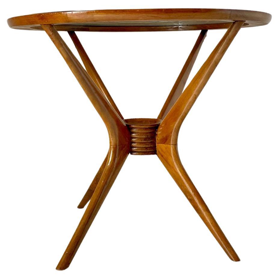 Mid-Century Modern Spider Legs Round Wood Coffee Table, Paolo Buffa for Brugnoli, Italy 1950's For Sale