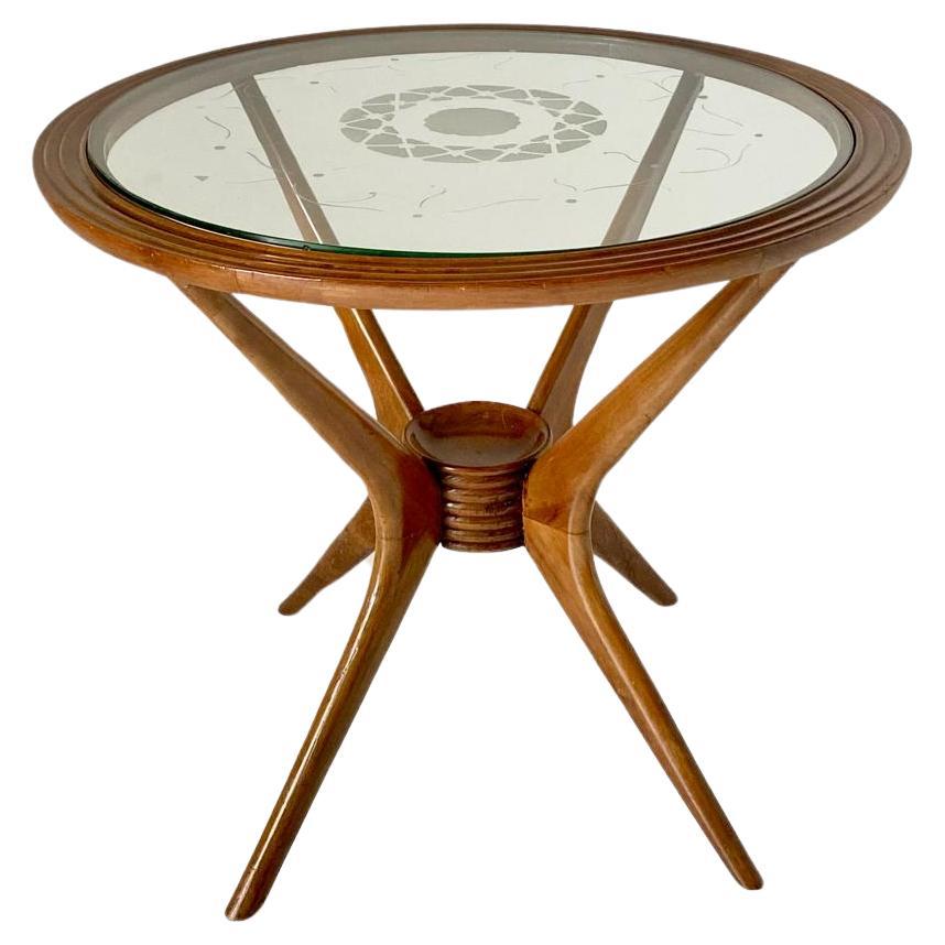 Italian Spider Legs Round Wood Coffee Table, Paolo Buffa for Brugnoli, Italy 1950's For Sale