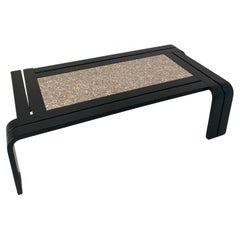 Mesa de centro moderna italiana de granito, mármol y madera curvada, Italia Años 80