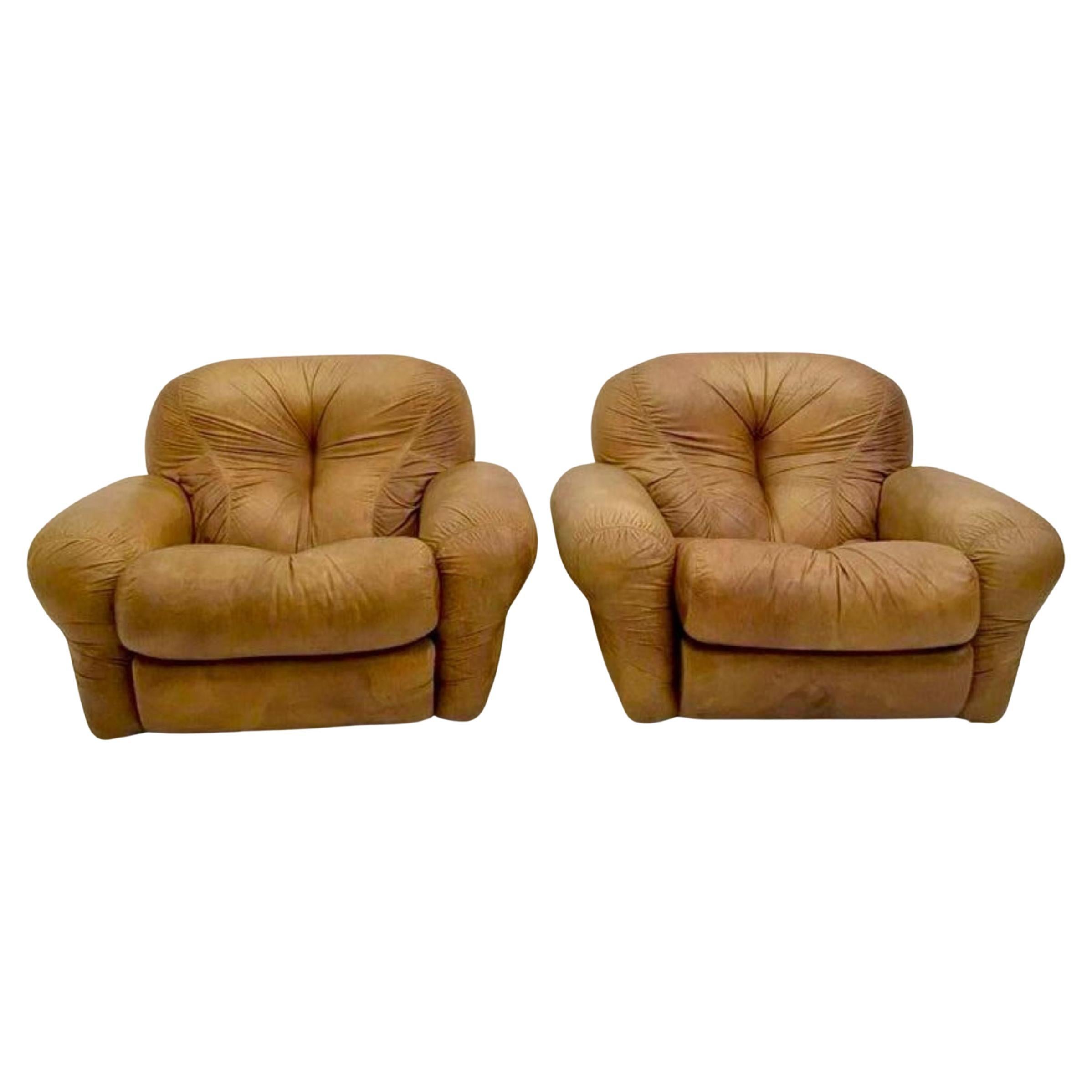 Midcentury Modern Brown Leather "Sapporo" Armchairs, Italy, 1970 For Sale