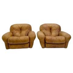 Midcentury Modern Brown Leather "Sapporo" Armchairs, Italy, 1970