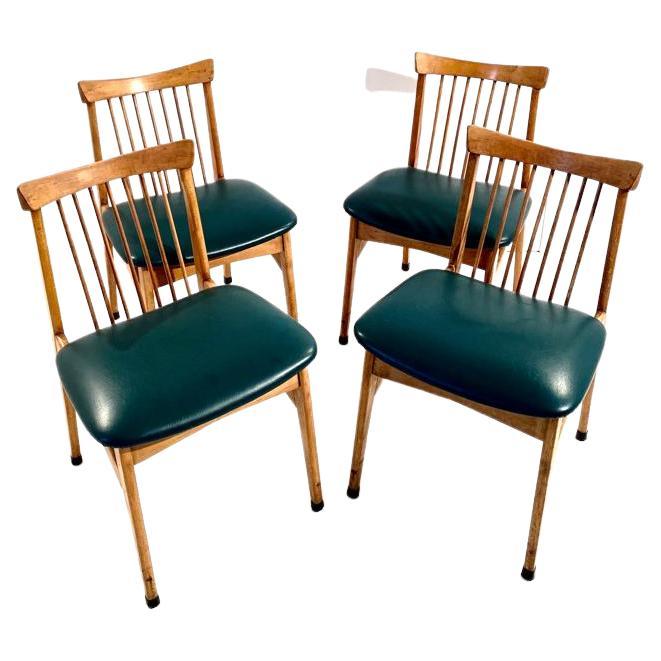 Midcentury modern wood dining chairs, Set of Four, Italy, 1960s