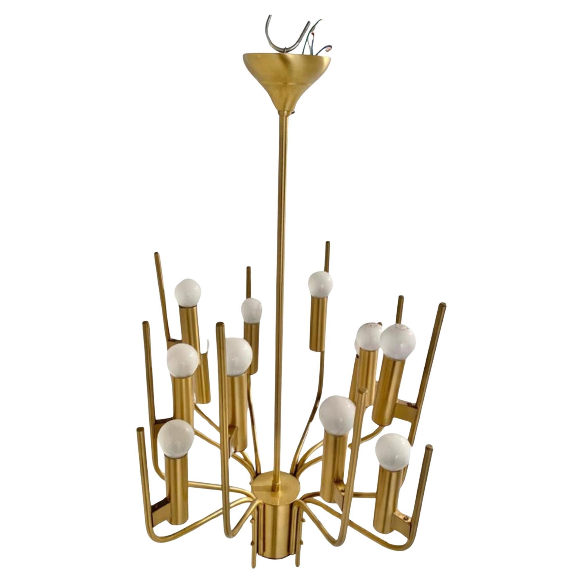 Lampadario in ottone del Mid Century Modern, Oscar Torlasco per Stilkronen, Italia, 1960