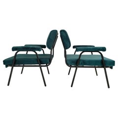 Green velvet lounge chairs, Set of Two, vintage, Italy, 1960s