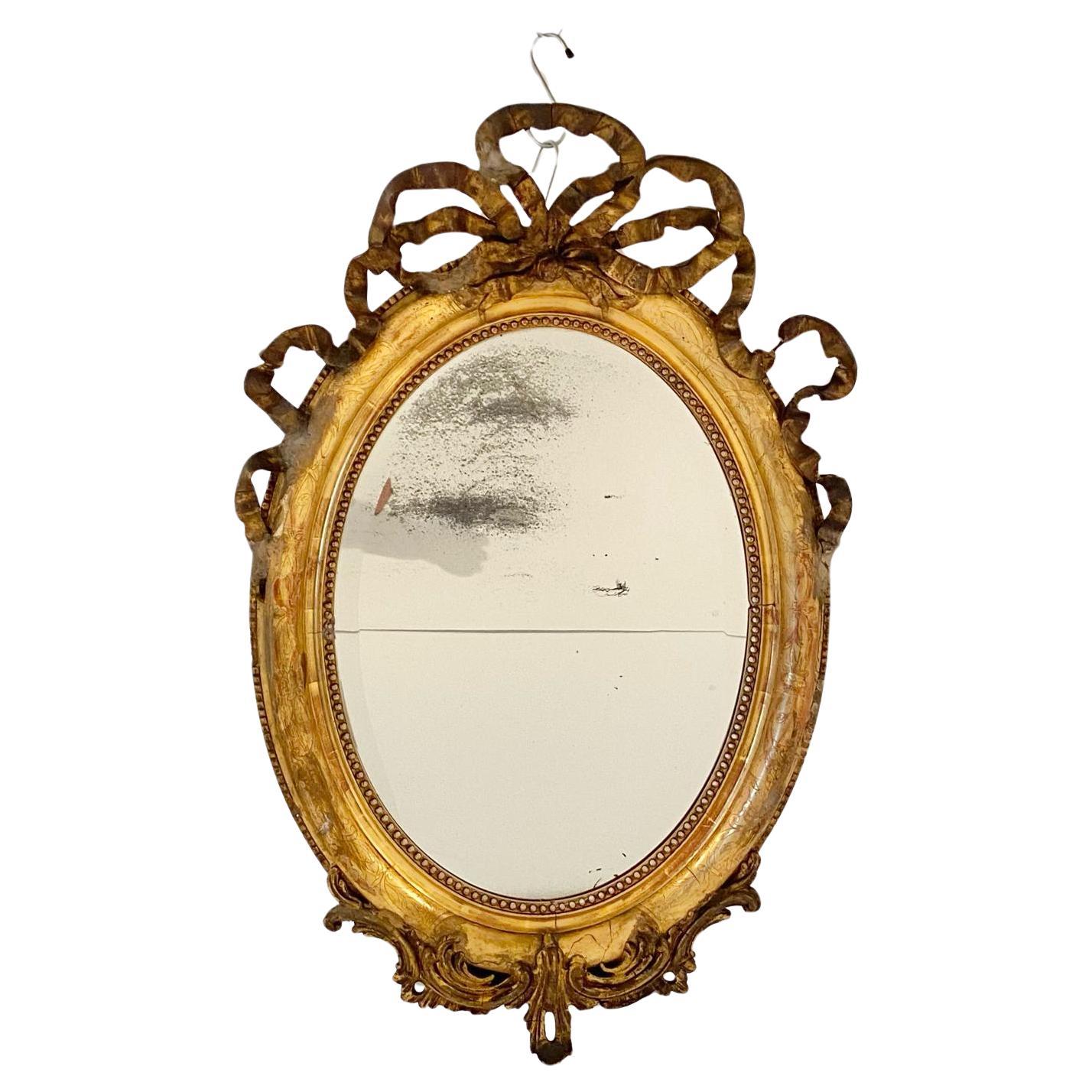 Antique golden wall mirror, Italy 1850s For Sale