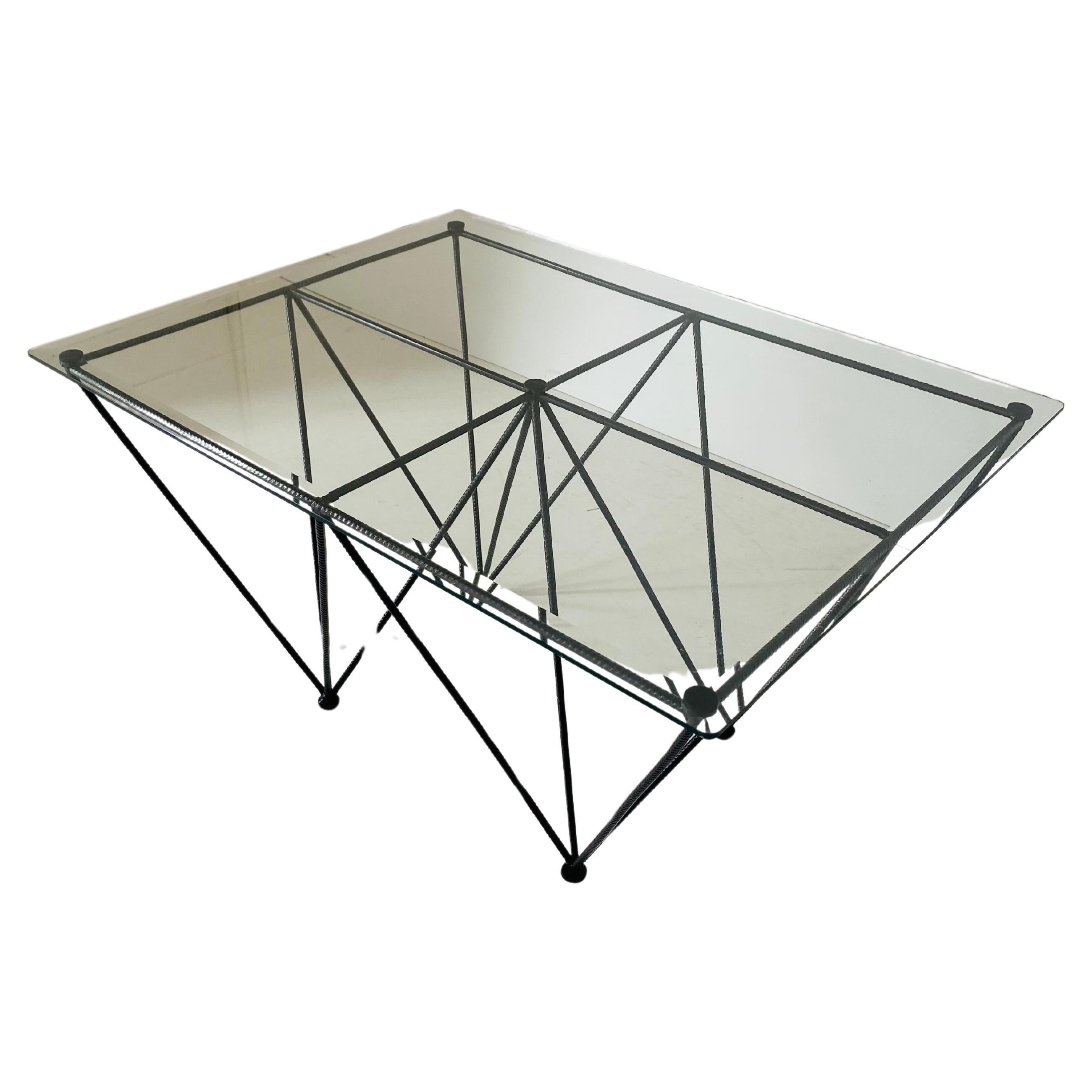 Industrial glass and steel sofa table, Italy 1970s For Sale 1