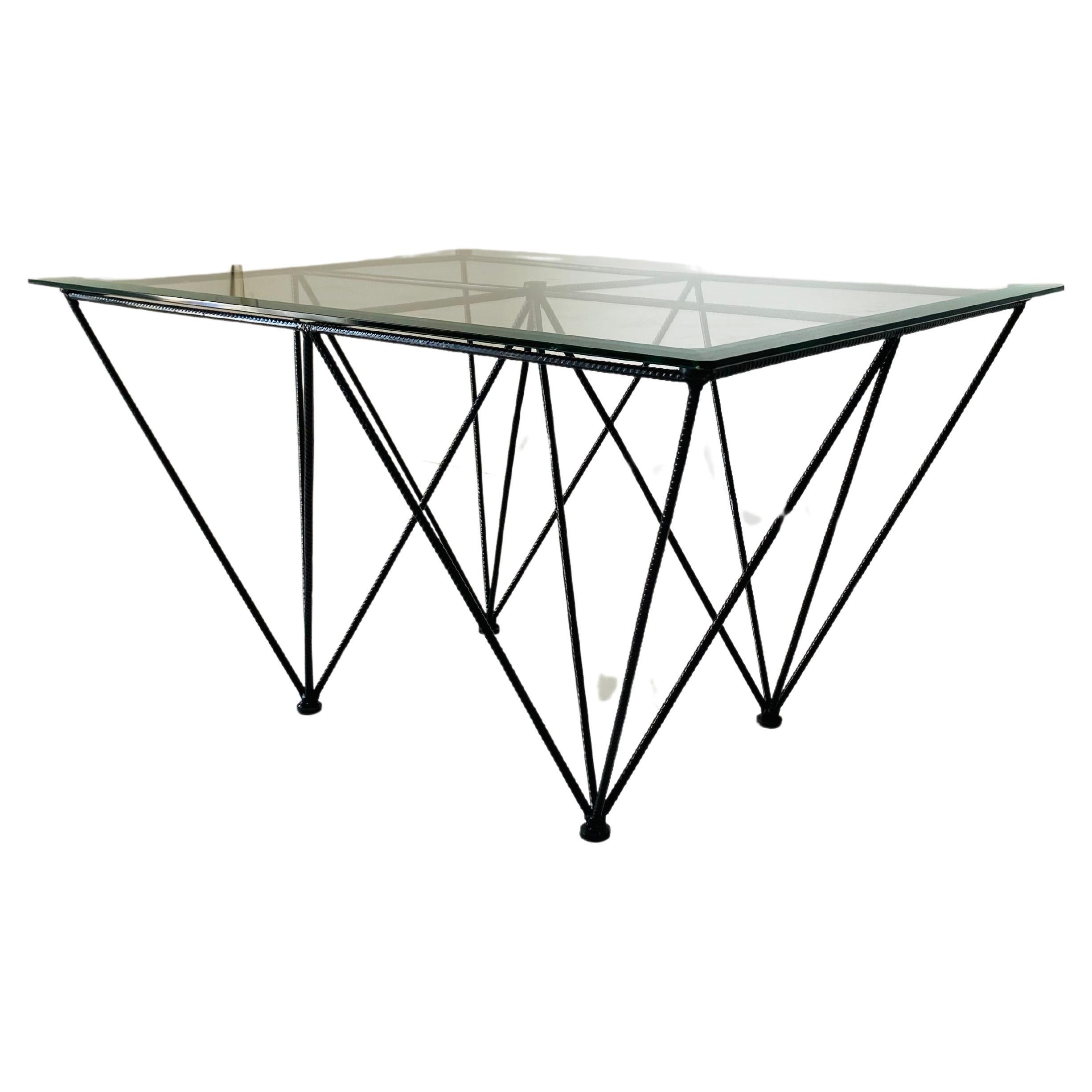 Steel Industrial glass and steel sofa table, Italy 1970s For Sale