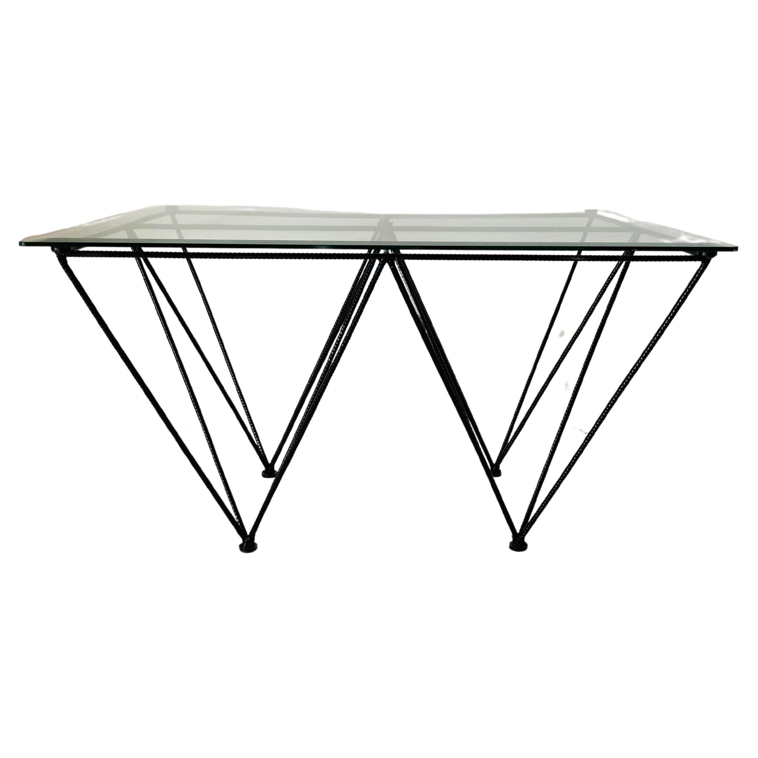 Industrial glass and steel sofa table, Italy 1970s In Good Condition For Sale In Ceglie Messapica, IT