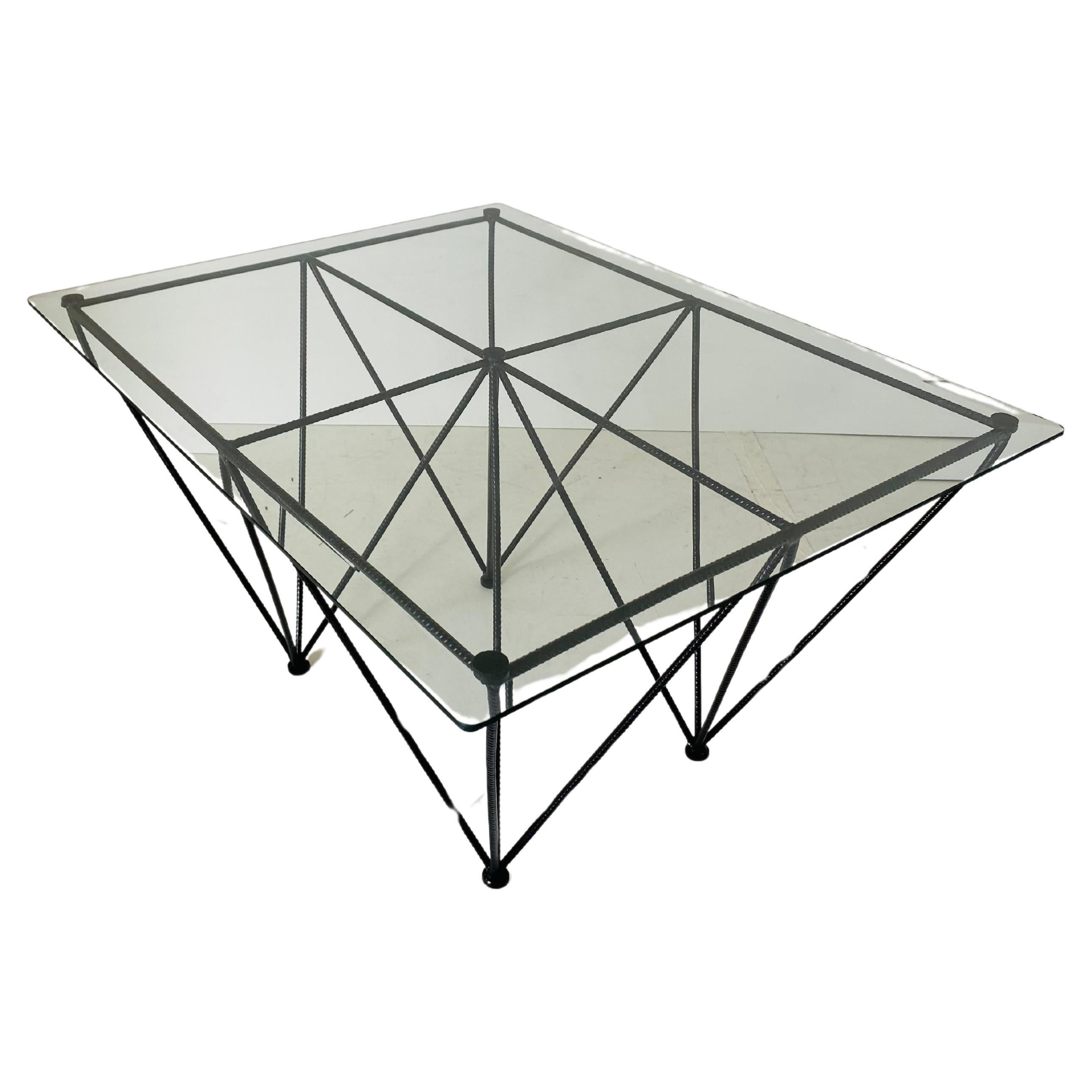 Industrial glass and steel sofa table, Italy 1970s For Sale 2