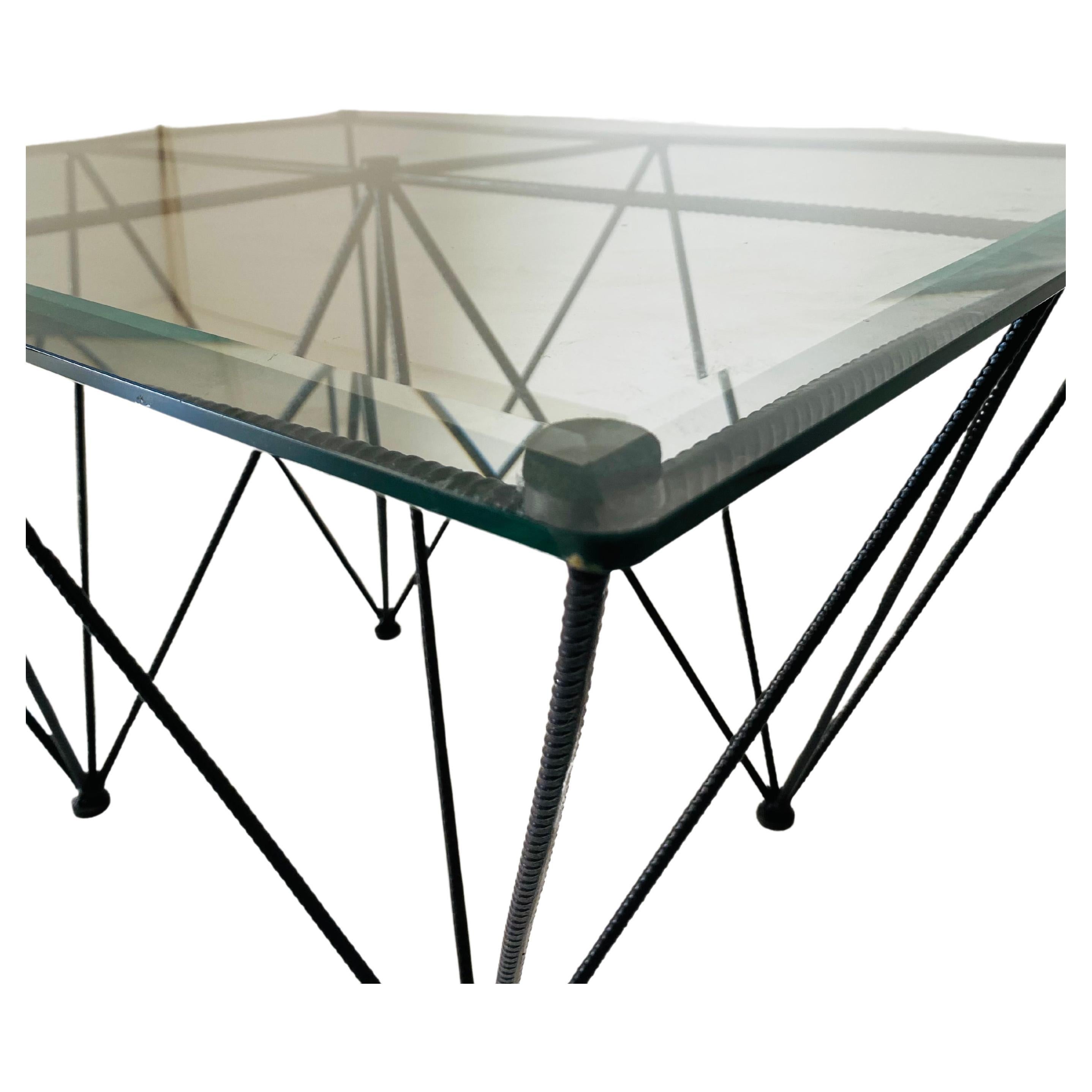 Industrial glass and steel sofa table, Italy 1970s For Sale 3