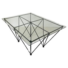 Retro Industrial glass and steel sofa table, Italy 1970s