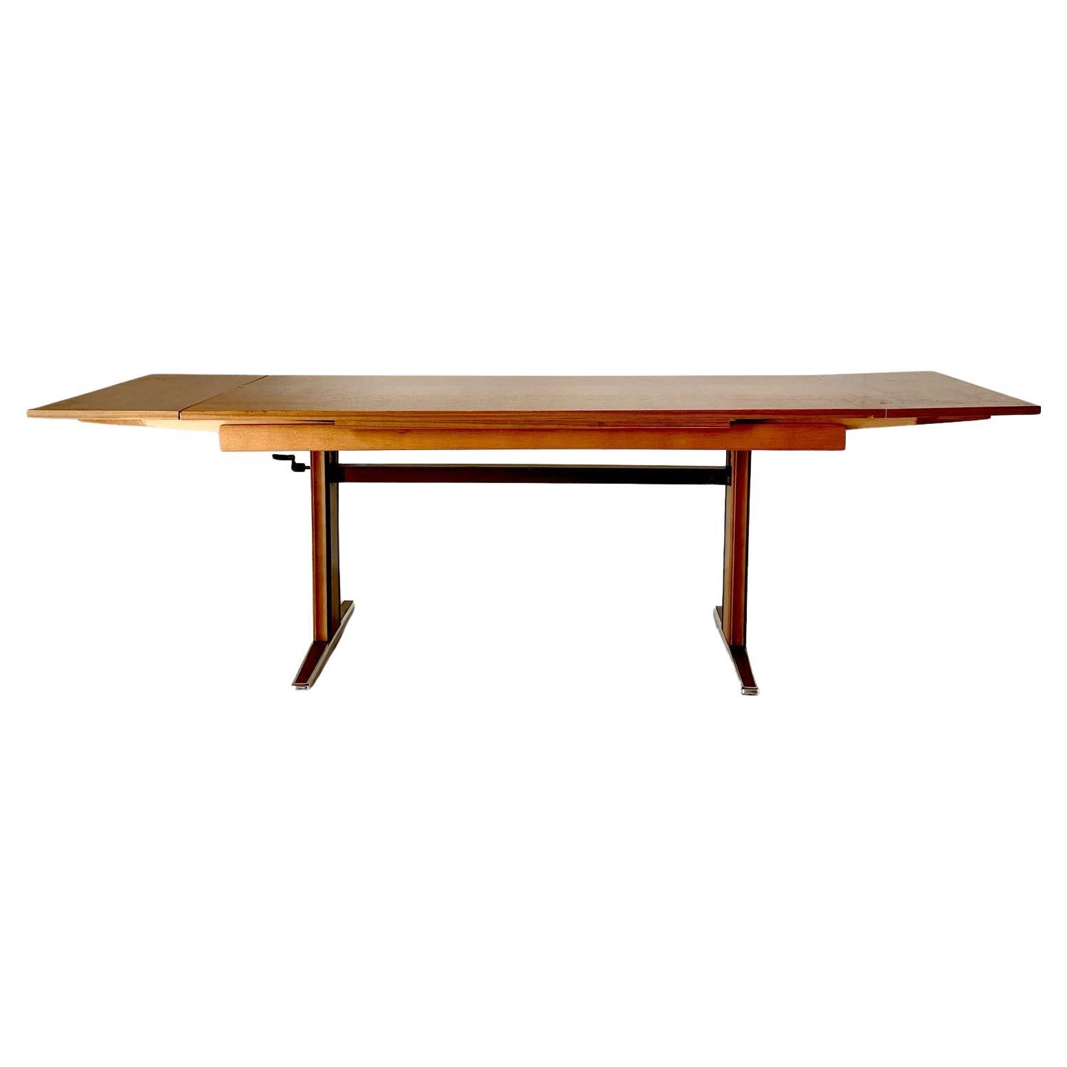 Vintage extendible wood coffee Table, Italy 1970s For Sale