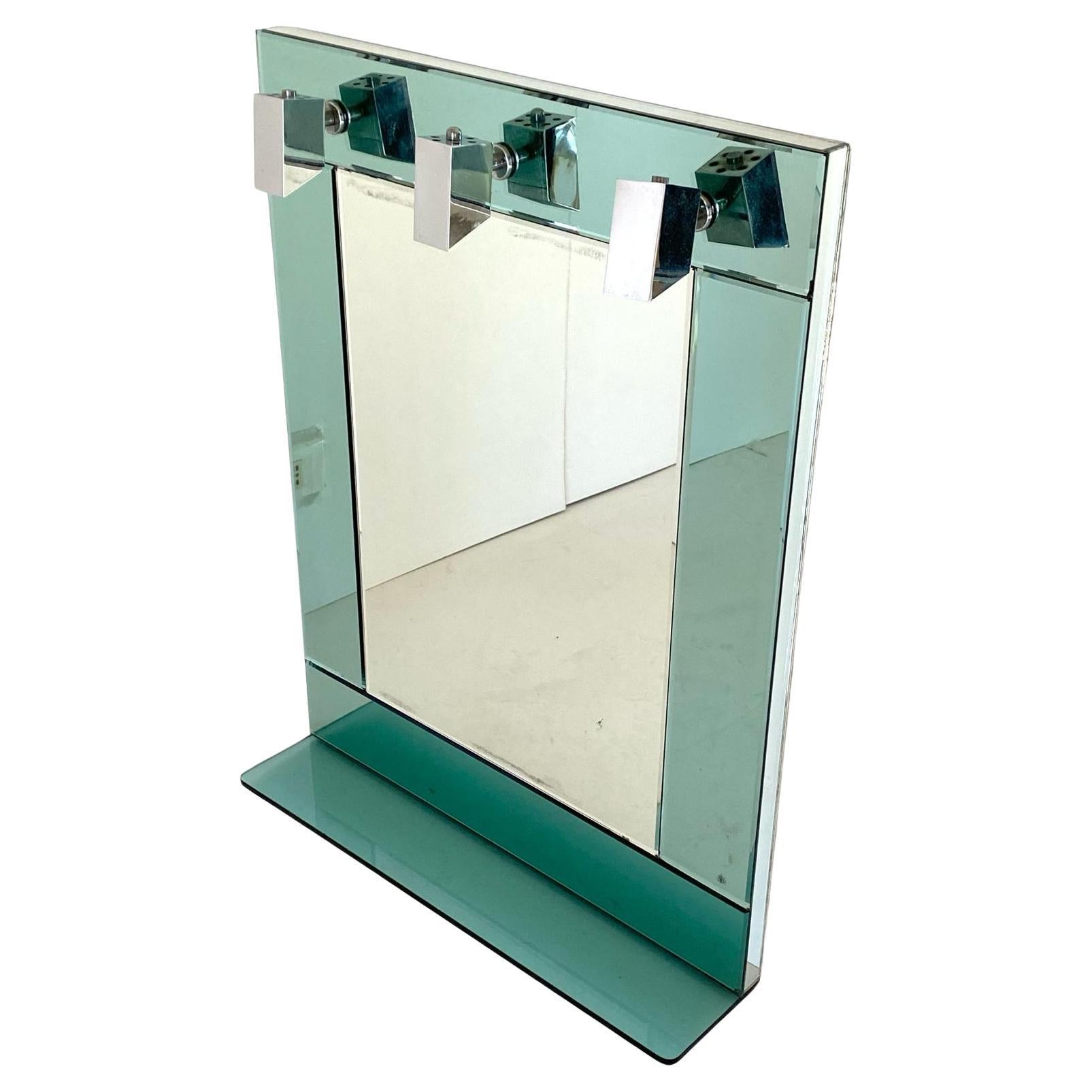 Miroir mural en verre vert turquoise, Italie, années 1970