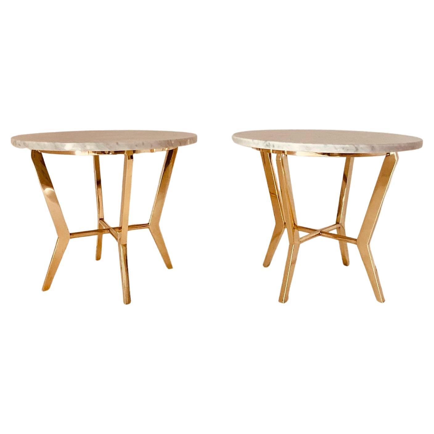 Mid-Century Modern Carrara Marble Side Table, Set of Two, Italy 1960s For Sale