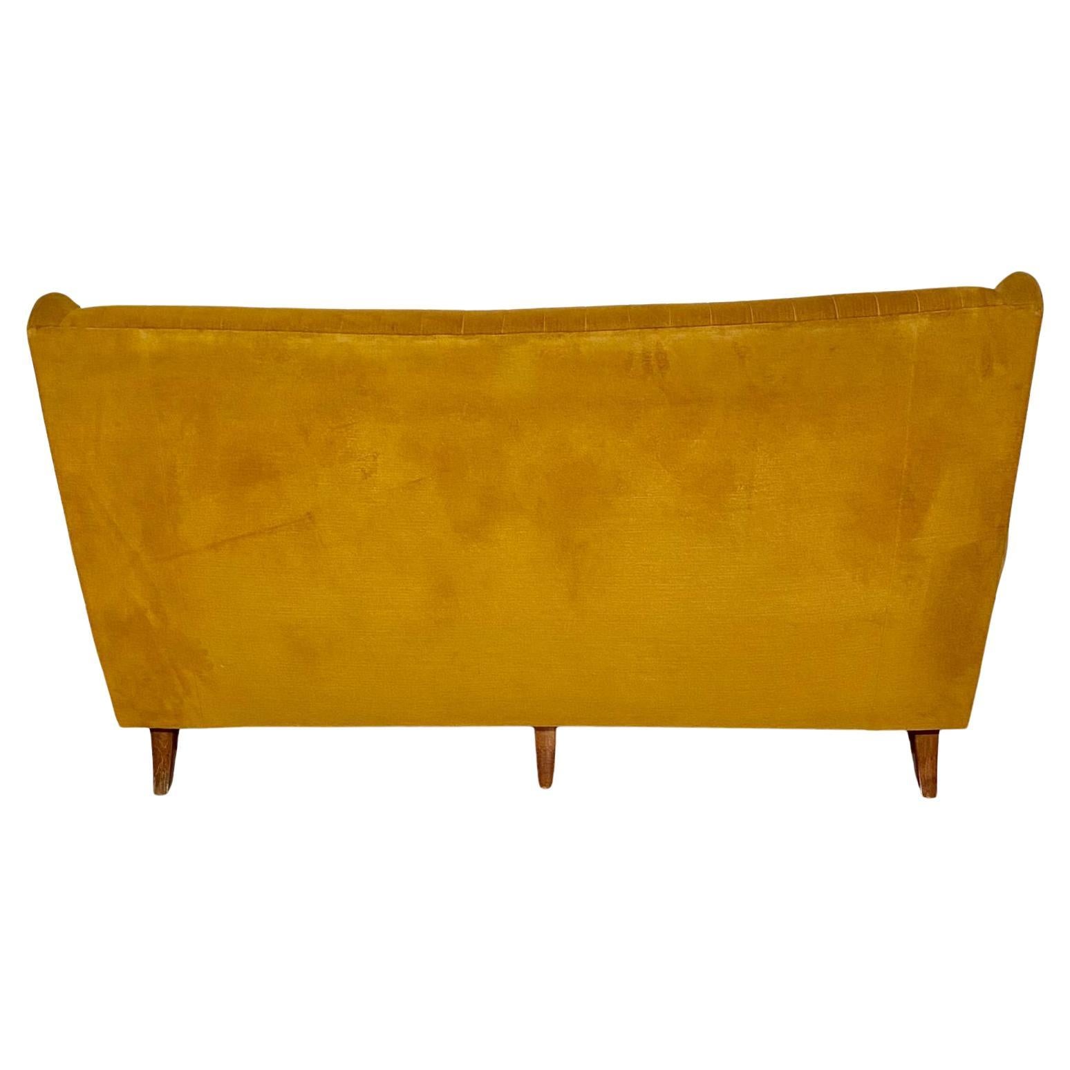 Italian 1950s Gio Ponti Style Mid Century Modern Green Velvet Living Room Set