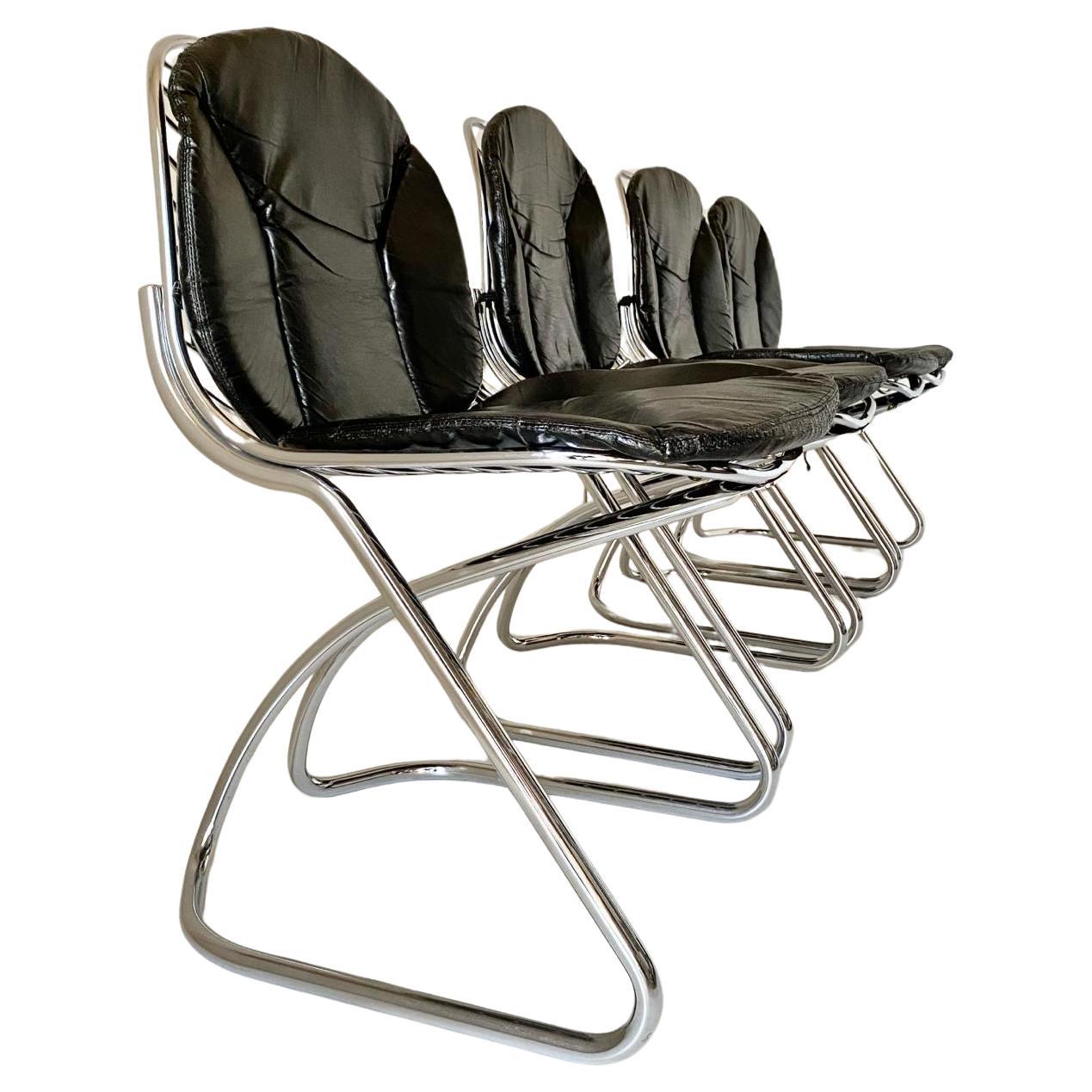 Space Age Chromed Dining Chairs, Gastone Rinaldi for RIMA, Set of Four, Italy I970s