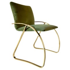 Used Desk Chair with Green Velvet Cover and Gold frame, Italy 1970s