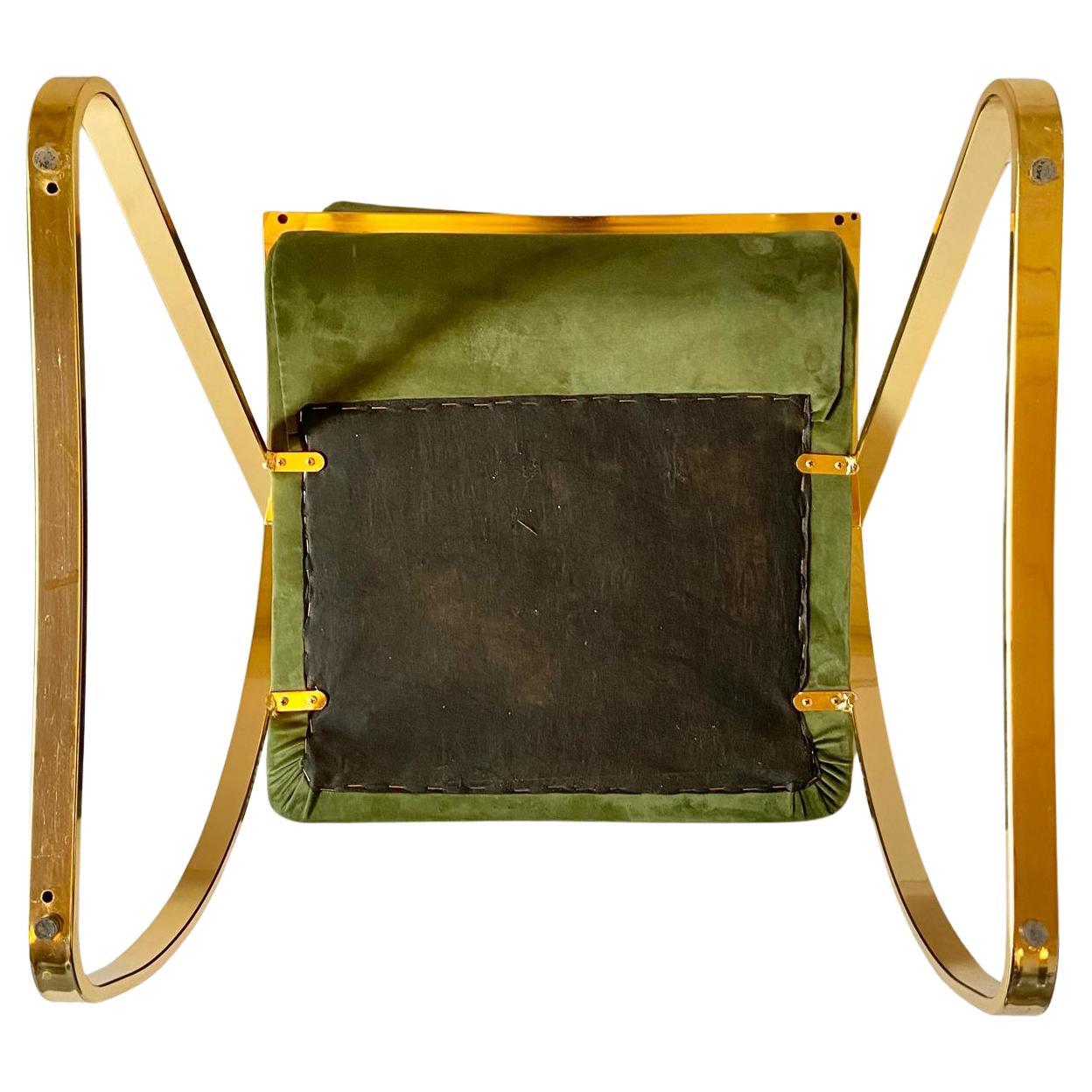 Vintage Desk Chair with Green Velvet Cover and Gold frame, Italy 1970s For Sale 3