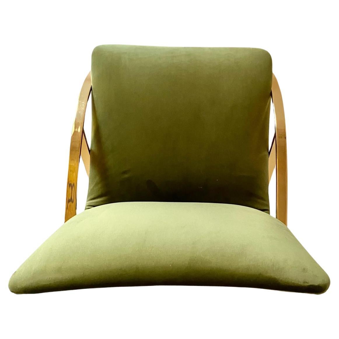 Vintage Desk Chair with Green Velvet Cover and Gold frame, Italy 1970s For Sale 1