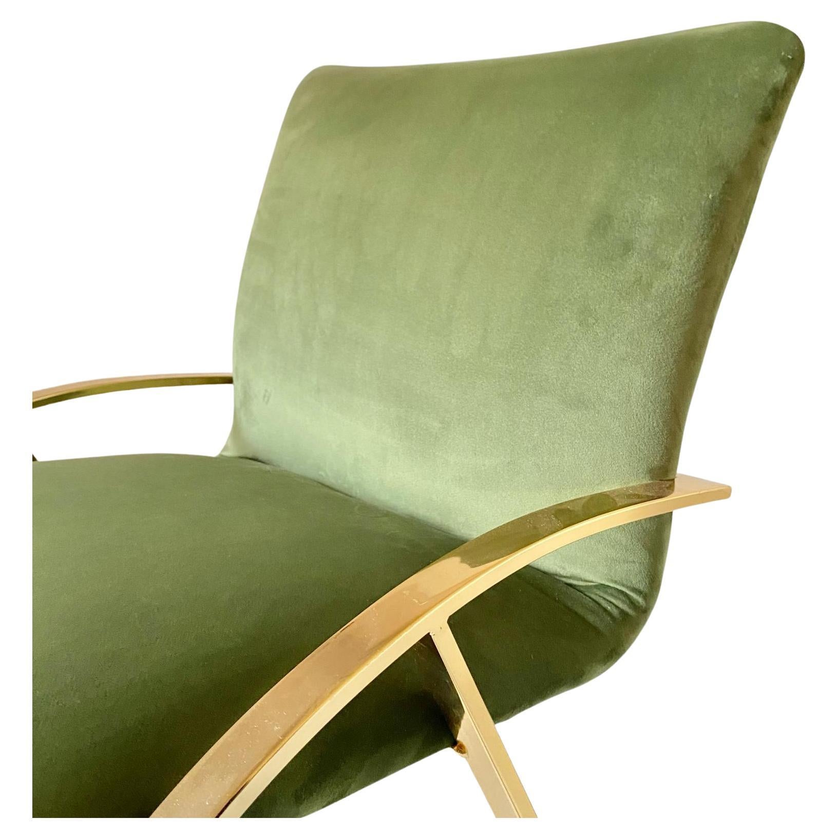 Vintage Desk Chair with Green Velvet Cover and Gold frame, Italy 1970s For Sale 2