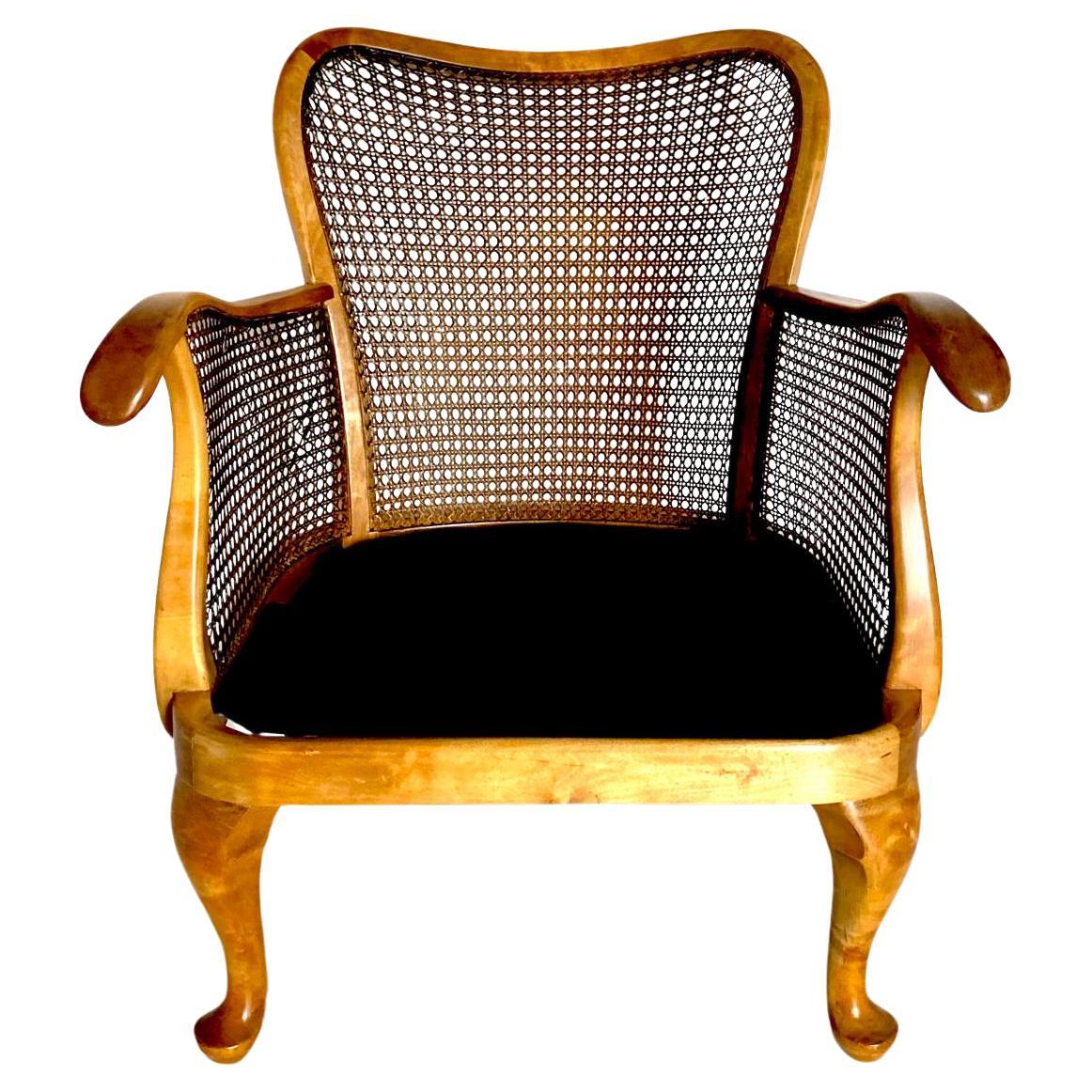 Velvet Cane armchair with black velvet cover, 1930 art deco, France