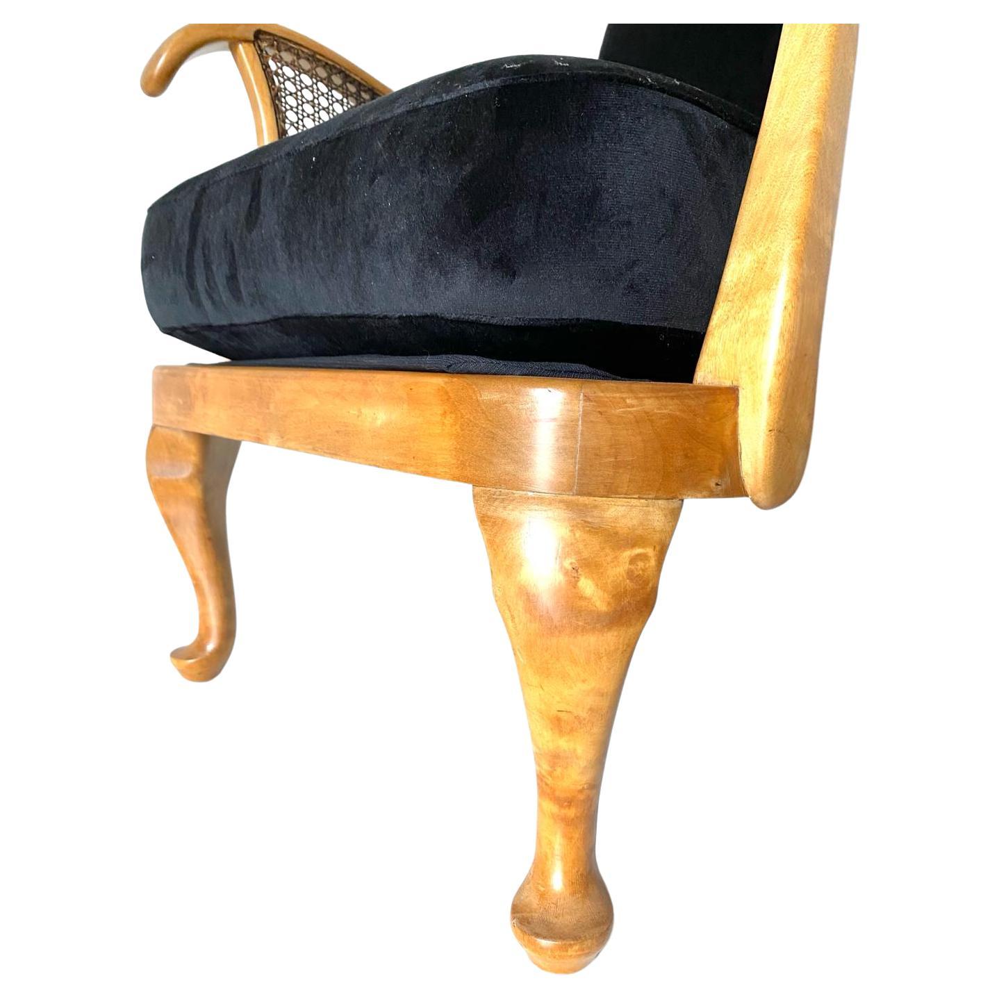 Cane armchair with black velvet cover, 1930 art deco, France 7