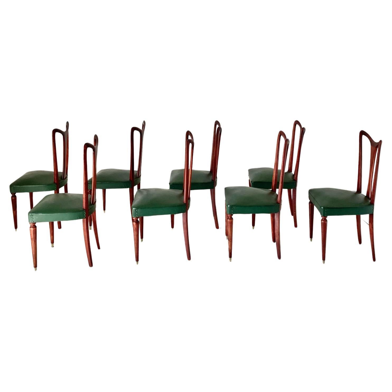 Milieu du XXe siècle Ensemble de huit chaises de salle à manger vintage, Guglielmo Ulrich, Italie, années 1940 en vente