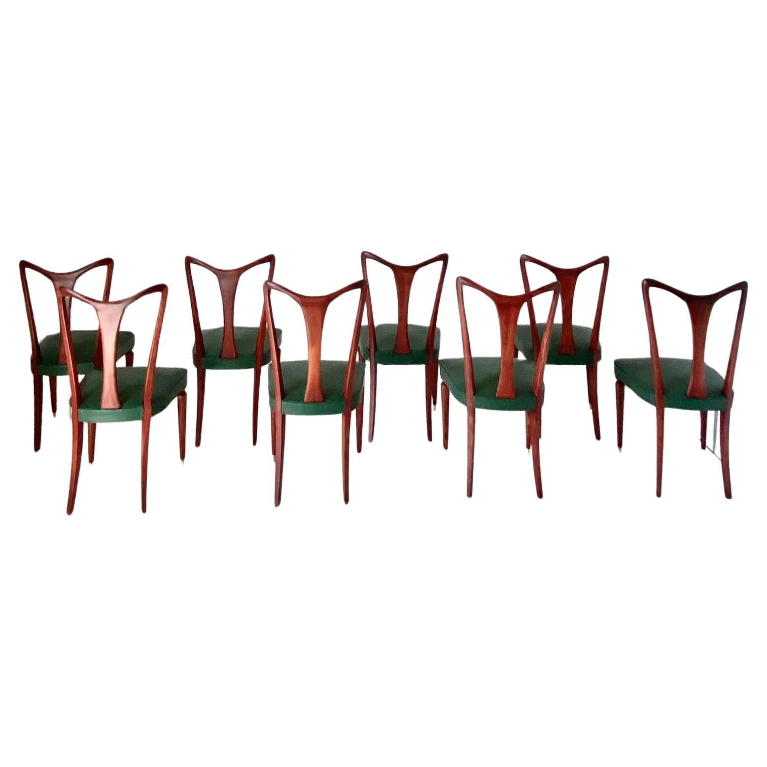 Imitation cuir Ensemble de huit chaises de salle à manger vintage, Guglielmo Ulrich, Italie, années 1940 en vente