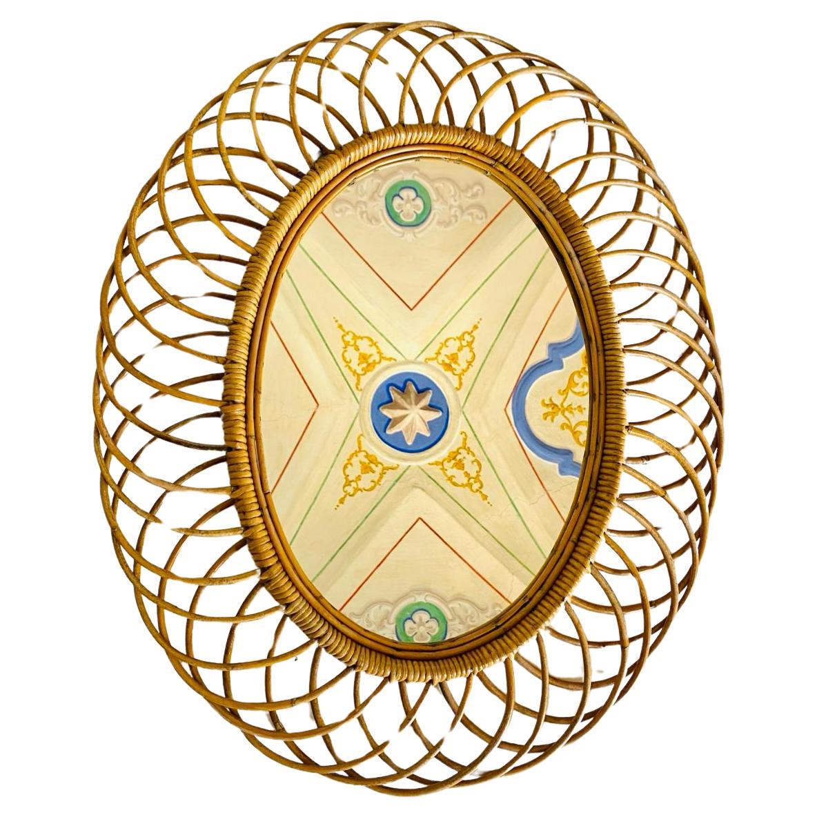 Mid-Century moderno Franco Albini for Bonacina Sunburst Bamboo and Rattan Mirror