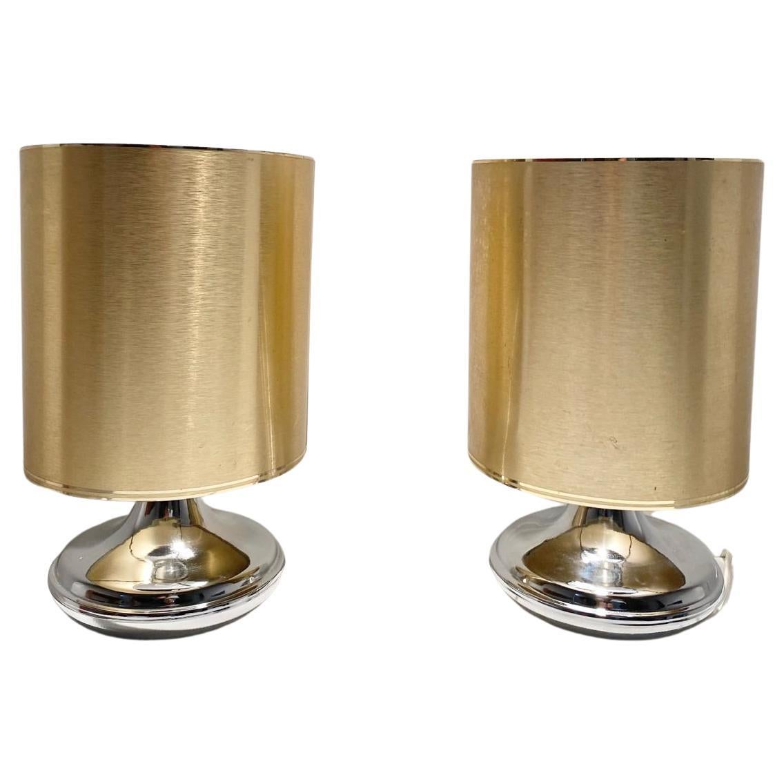 Late 20th Century Pair of vintage lamps with brass shade, Italy 1970s For Sale