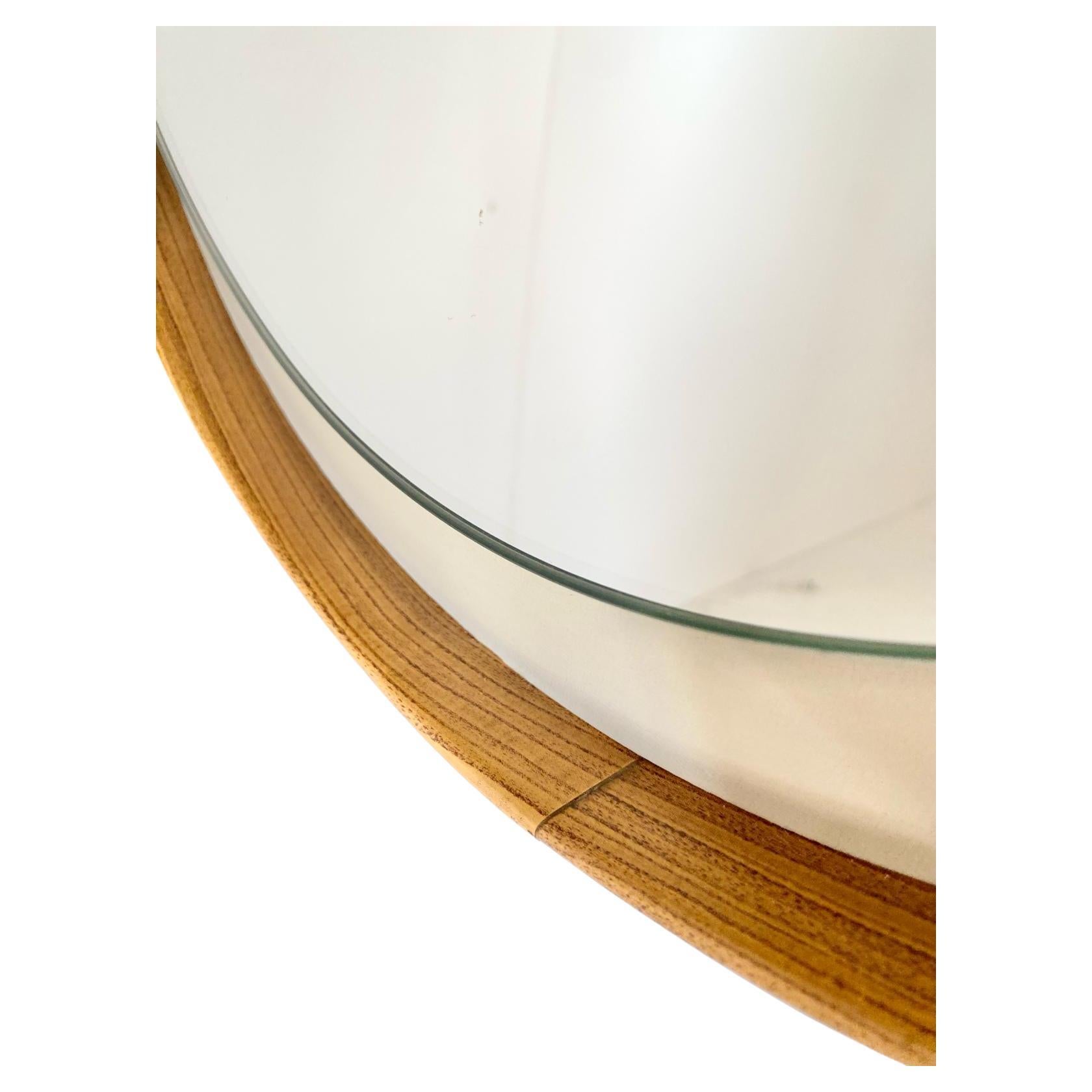 Mid-20th Century Specchio rotondo con struttura in legno ed ecopelle, Italia anni 60 For Sale