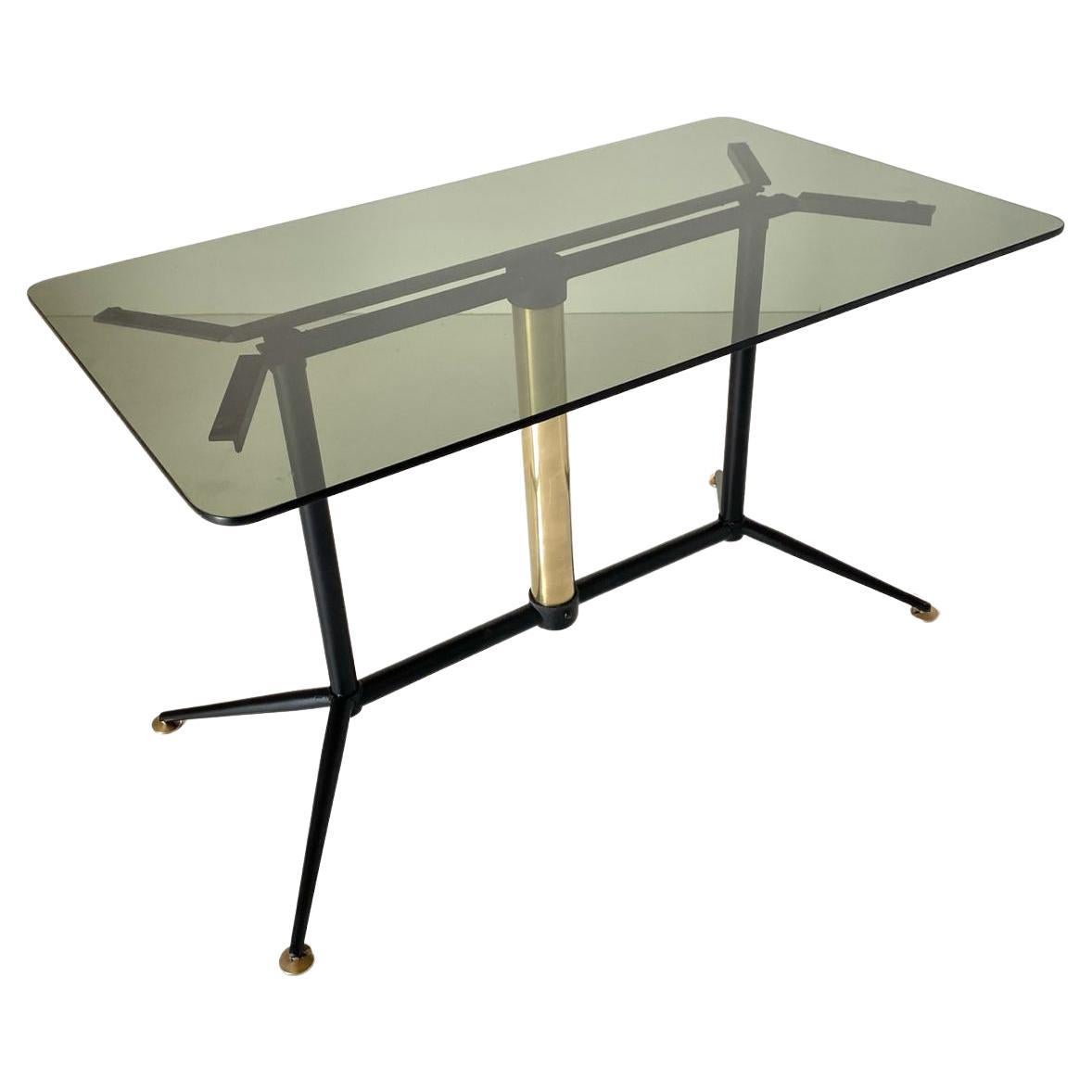 Vintage brass and smoke glass coffee table, Italy 1960s For Sale