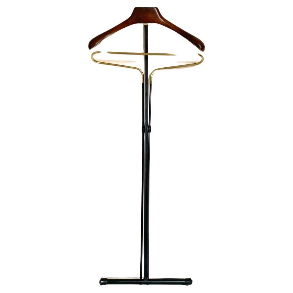 Mid-20th Century Vintage folding valet stand in wood, iron and brass, Reguitti, Italy 1950s For Sale