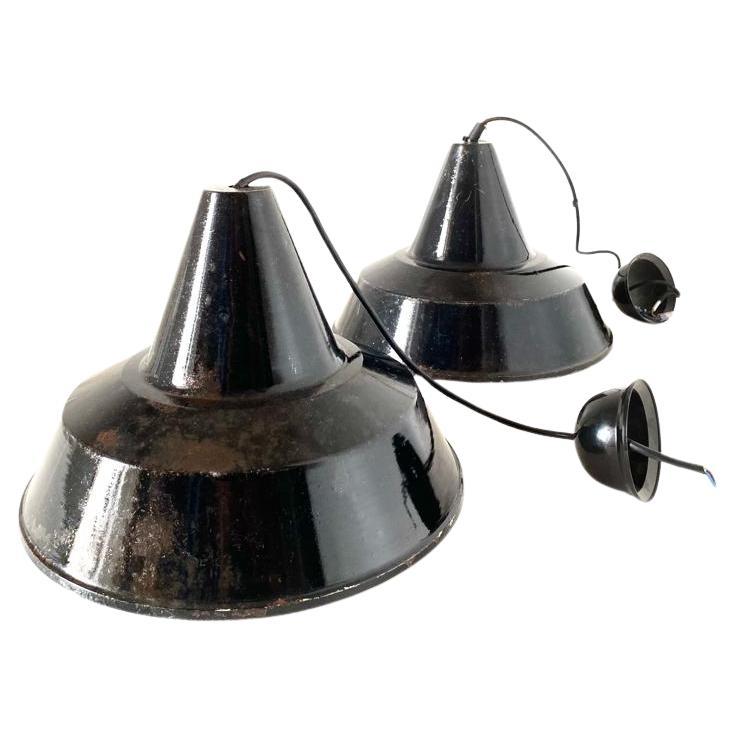 Black industrial lights, Set of two, Italy 1950s For Sale