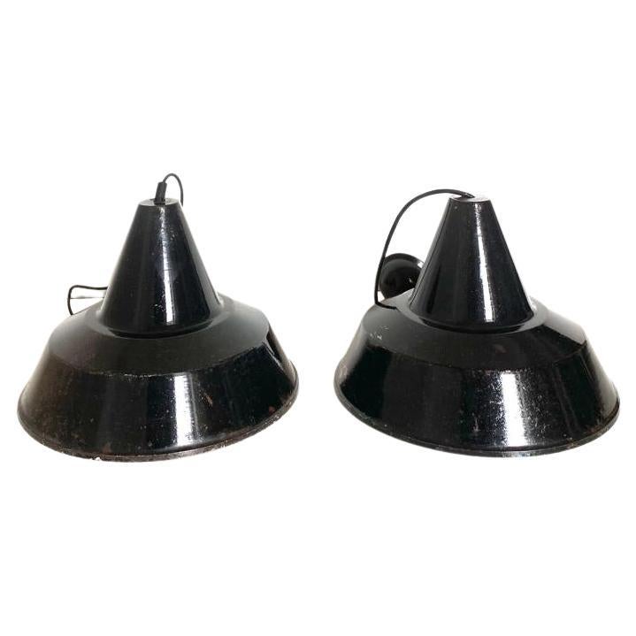 Italian Black industrial lights, Set of two, Italy 1950s For Sale