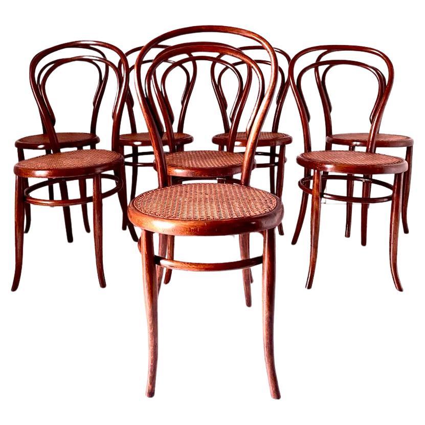 Chaises de salle à manger en bois cintré et rotin, ensemble de huit, Joseph Hofmann, Autriche, années 1900 en vente