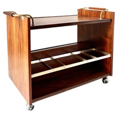 Wood and brass vintage rolling bar cart, Italy 1960s