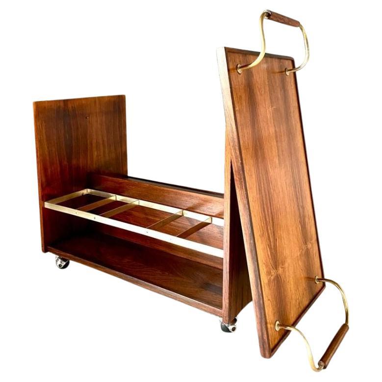 Mid-20th Century Wood and brass vintage rolling bar cart, Italy 1960s For Sale