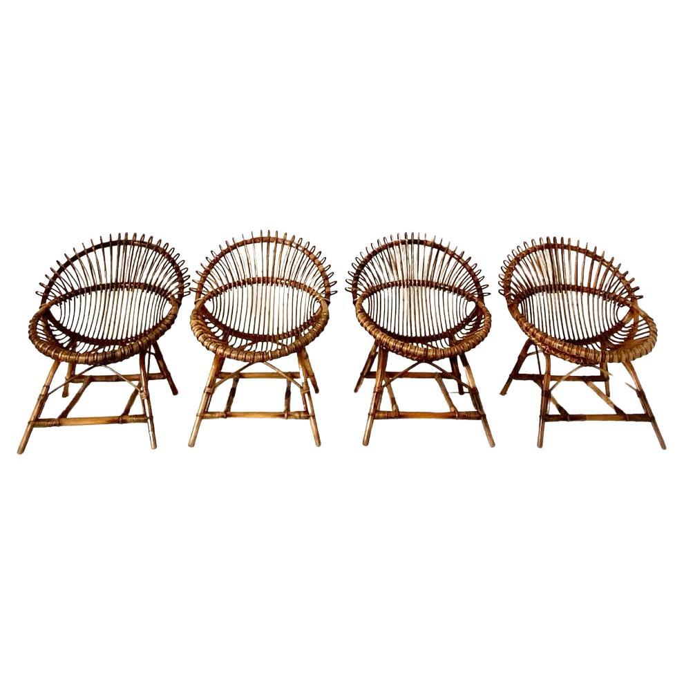 Vintage bamboo egg chairs, Franco Albini, Italy 1960s, set of four In Good Condition In Ceglie Messapica, IT