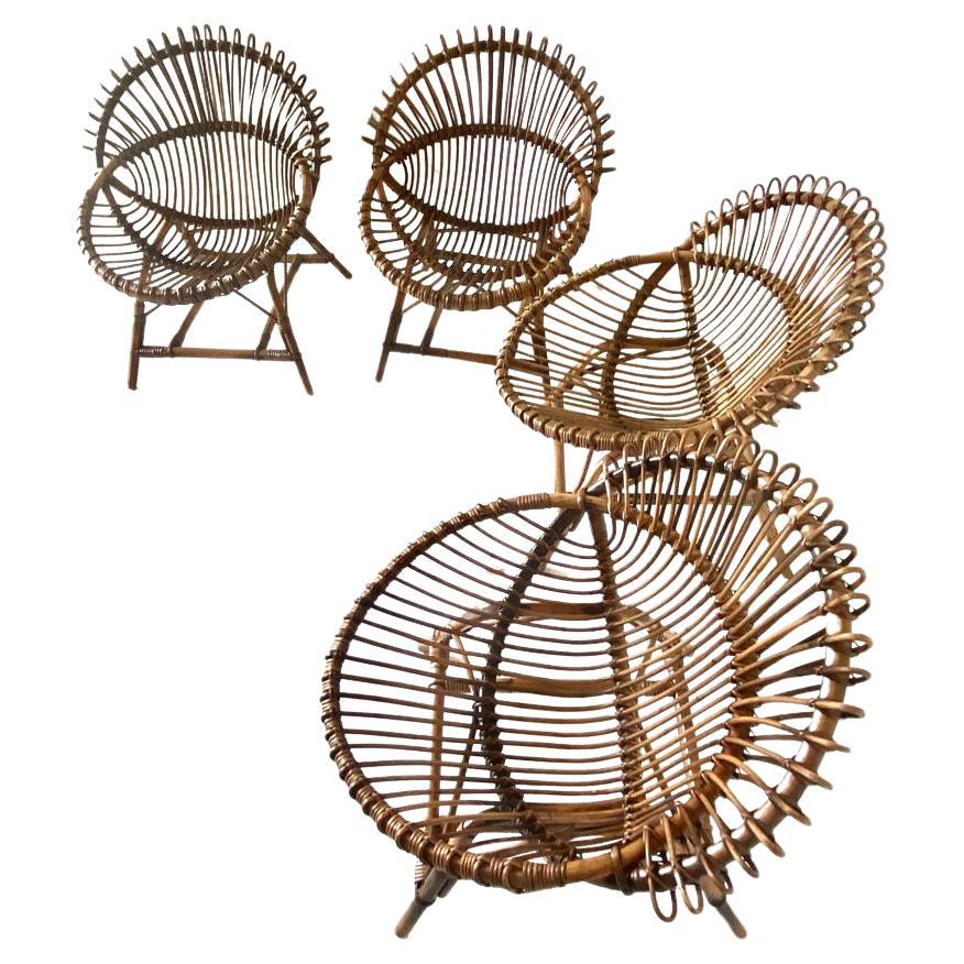 Vintage bamboo egg chairs, Franco Albini, Italy 1960s, set of four 2