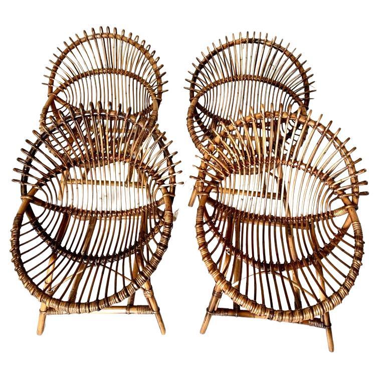 Italian Vintage bamboo egg chairs, Franco Albini, Italy 1960s, set of four
