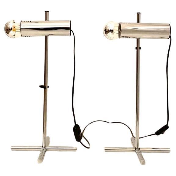 Space Age Vintage chromed table lamps, set of two, Targetti Sankey, Italy 1970s For Sale