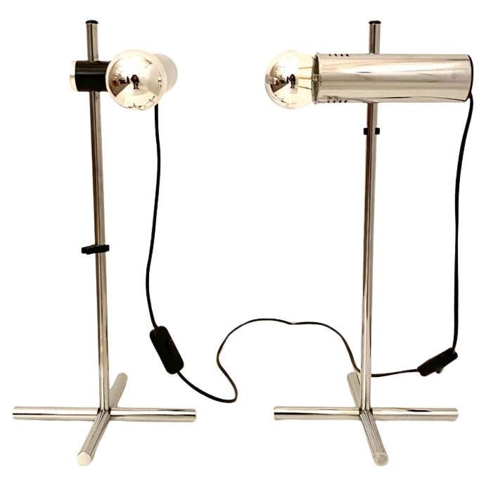 Italian Vintage chromed table lamps, set of two, Targetti Sankey, Italy 1970s For Sale
