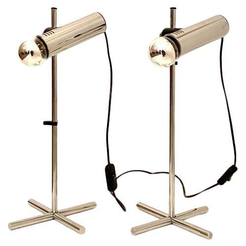 Vintage chromed table lamps, set of two, Targetti Sankey, Italy 1970s For Sale