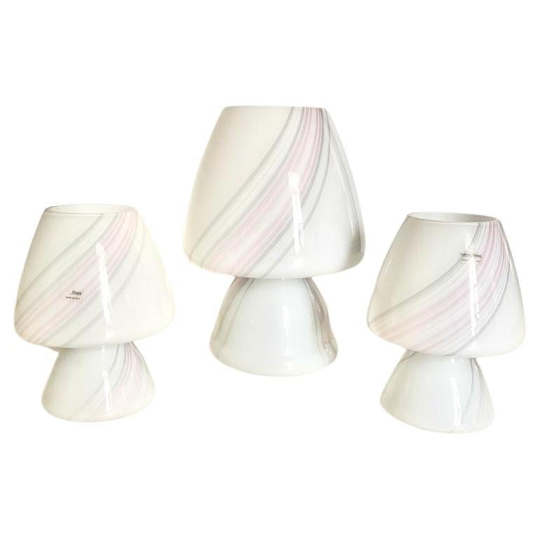 Vintage Murano mushroom table lamps, set of three, Italy 1970s For Sale