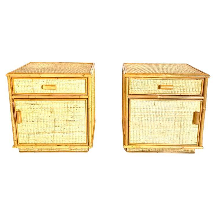 Mid-Century Modern Vintage rattan nightstands, set of two, Italy 1970s