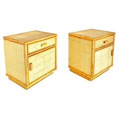 Vintage rattan nightstands, set of two, Italy 1970s